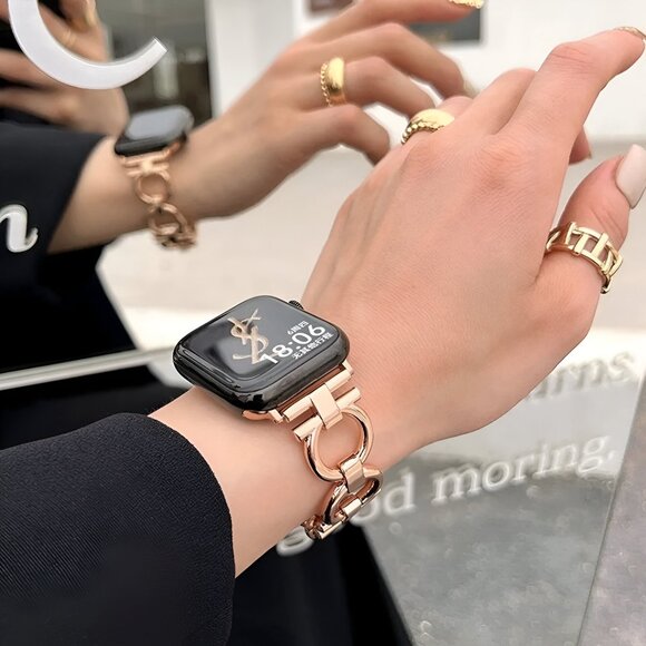 Apple Watch Band Adjustable Stylish Circle Silver Stainless Chain Band Rosegold - Picture 3 of 4